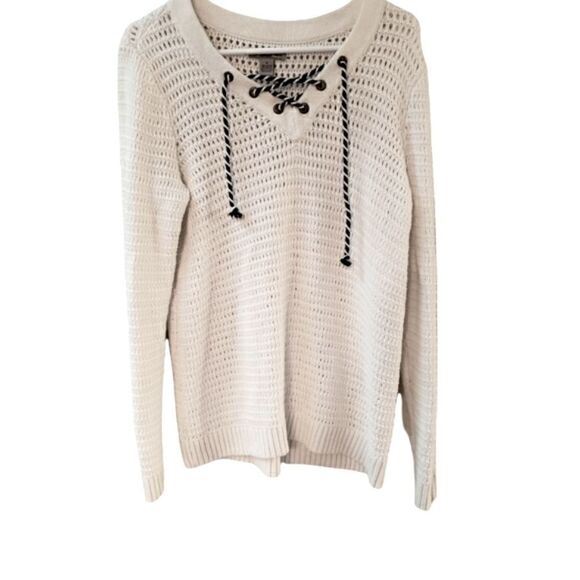 Bass Women's White Lace Up Knit Sweater - Picture 1 of 12